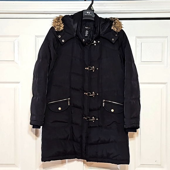 Style & co. Black Puffer Coat with 55% Down Feathers, and hood L - Picture 1 of 10